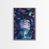 Dreamy Blue Feathers Canvas Print | Ethereal Surreal Art | Boho Bedroom Decor | Unique Abstract Painting | Cosmic Wall Art
