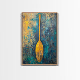 Wooden Paddle, Nautical Wall Art, Rustic Decor, Blue and Green Wall Art, Extra Wide Art, Living Room Art, Framed Canvas Print