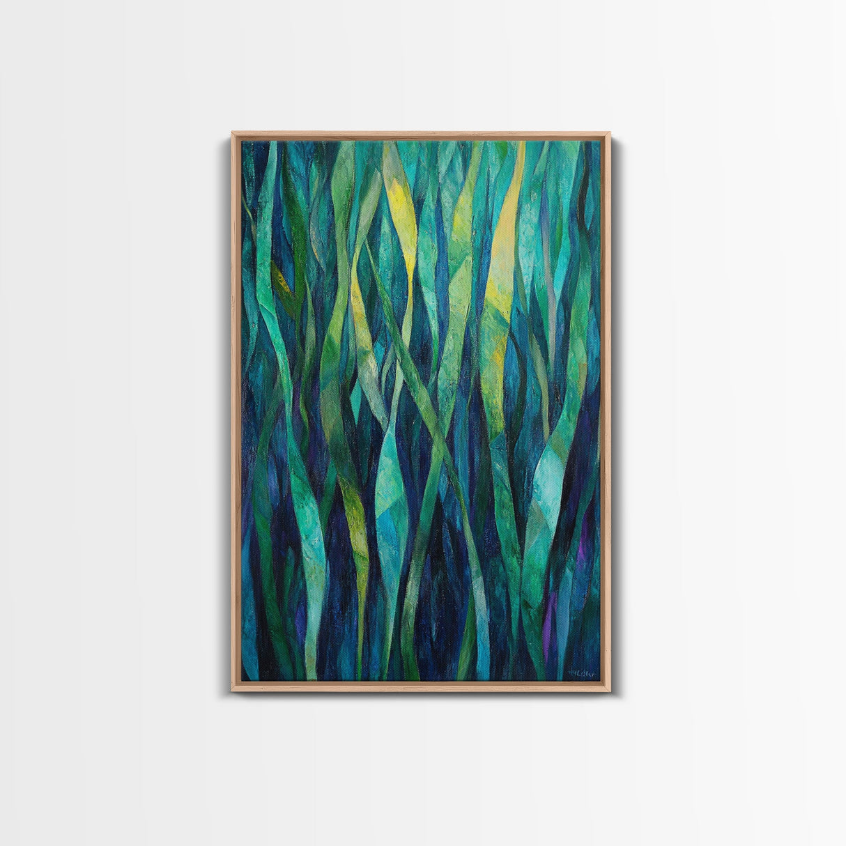 Moody Forest, Abstract Nature Art, Botanical Prints, Green Wall Art, Rustic Decor, Extra Wide Art, Framed Canvas Print, Gift Idea
