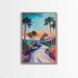 Palm Sunset, Coastal Cowgirl Wall Art, Southwest Wall Art, Surf Wall Art, Pink Orange Wall Art, Canvas Print, Extra Wide Art