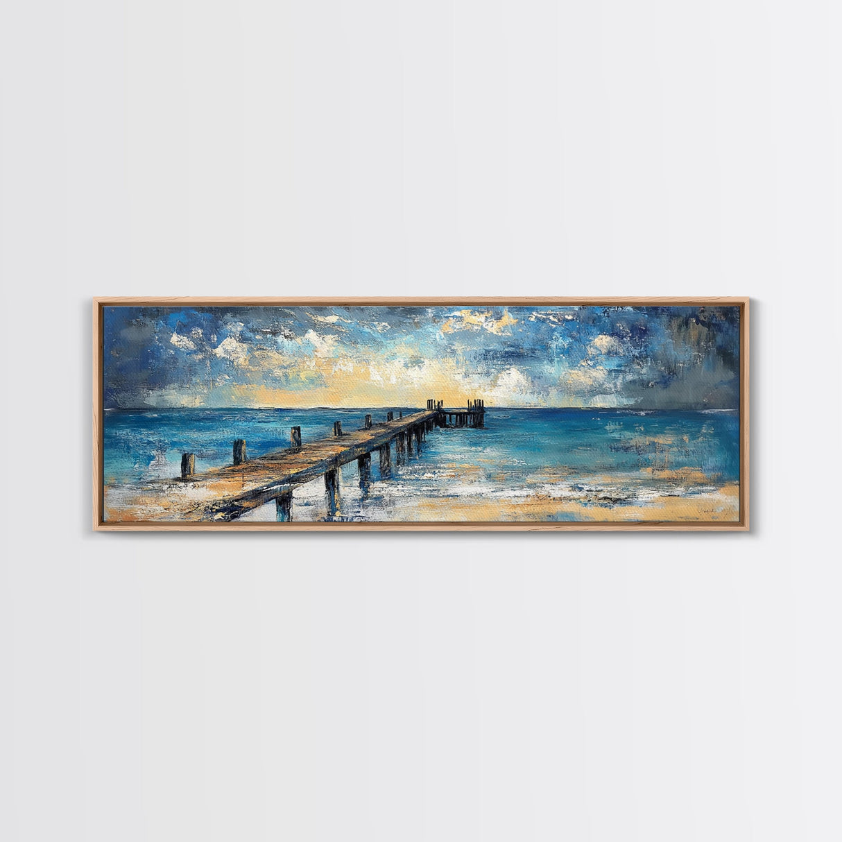 Wooden Dock Sunset Canvas Print Ocean Pier Wall Art Seaside Beach Decor Nautical Artwork Coastal Home Art Large Framed Print