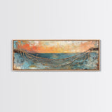 Fishing Net Sunset Canvas Print Coastal Wall Art Nautical Seaside Artwork Beach House Decor Ocean Landscape Framed Print