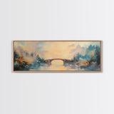 Misty Bridge Framed Canvas Print, Dreamy Lake Landscape Wall Art, Autumn Home Decor, Romantic Nature Painting, Serene Wall Artwork