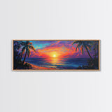 Tropical Sunset Paradise Framed Canvas Print Vibrant Beach Wall Art Palm Tree Coastal Decor Living Room Bedroom Gift Idea
