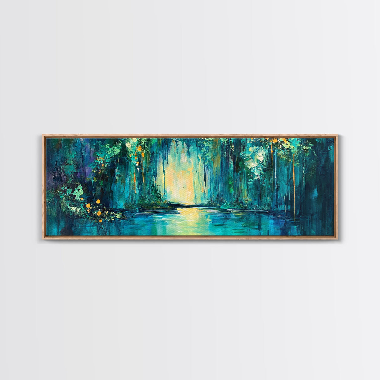 Magical Forest Lake Framed Canvas Print Fantasy Nature Wall Art Mystical Greenery Home Decor Living Room Office Gift