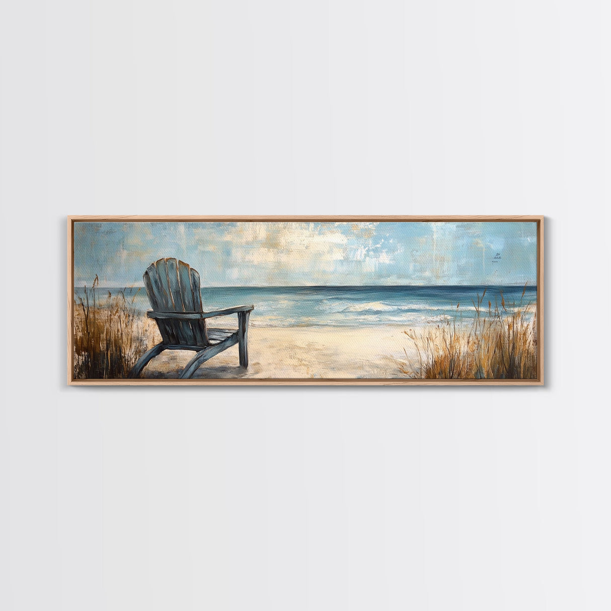 Adirondack Chair Beach Scene, Serene Coastal Landscape Art, Ocean View Wall Decor, Tranquil Bedroom, Framed Canvas Print
