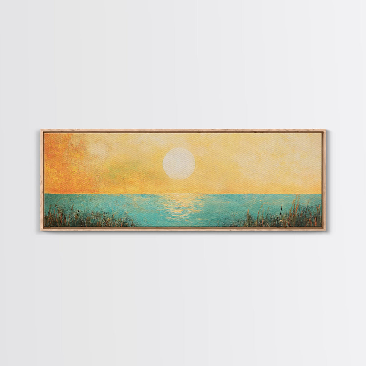 Golden Sunset Coastal Canvas Print, Minimalist Ocean Wall Art, Warm Beach Decor, Large Modern Art, Bedroom Wall Art, Nature Painting