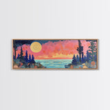 Mystical Moonlight Landscape Framed Canvas Print, Dreamy Forest Art, Boho Sunset Wall Art, Celestial Painting, Living Room Decor