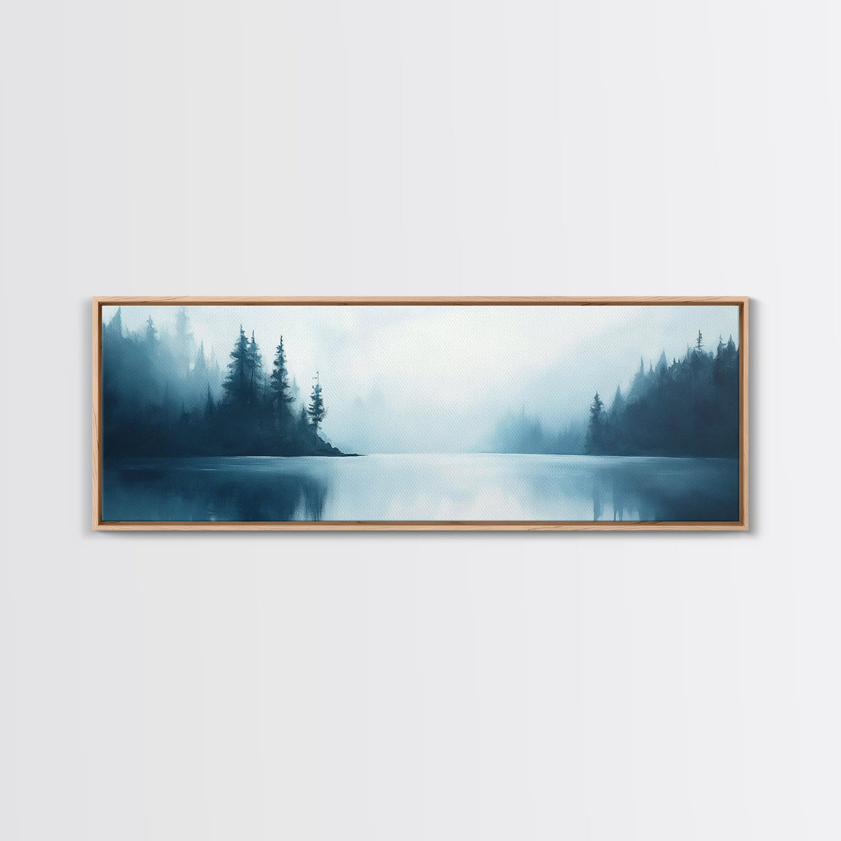 Misty Lake Forest Art, Moody Nature Painting, Blue Foggy Landscape, Tranquil Cabin Decor, Scandinavian Wall Art, Bedroom Art