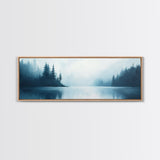 Misty Lake Forest Art, Moody Nature Painting, Blue Foggy Landscape, Tranquil Cabin Decor, Scandinavian Wall Art, Bedroom Art