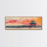 Lifeguard Tower Beach Art, Vibrant Coastal Sunset Painting, Colorful Ocean Wall Decor, Modern Beach House Art, Living Room Wall Art
