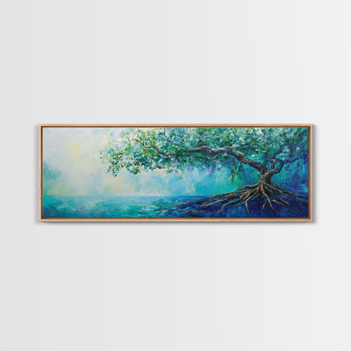 Mystical Tree Art Canvas Print Blue Abstract Nature Wall Decor Dreamy Coastal Artwork Living Room or Bedroom Accent Minimalist Boho