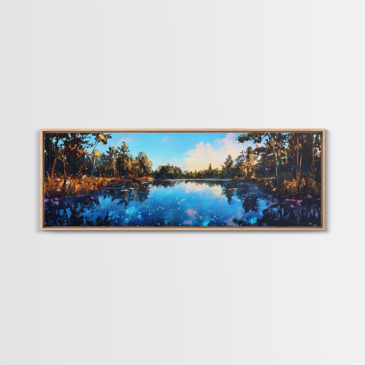 Tranquil Lake Reflection Framed Canvas Print - Nature Landscape Wall Art, Living Room Decor, Serene Water Painting, Cabin Wall Art