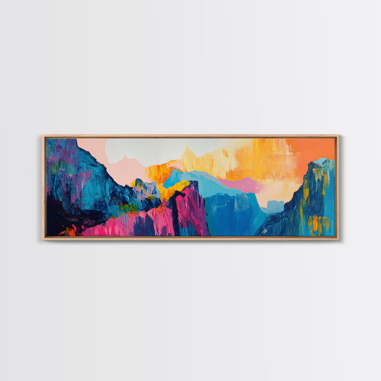 Colorful Mountain Reflections Canvas Print - Abstract Nature Wall Art, Vibrant Sunset Painting, Home Decor, Bold Artistic Statement
