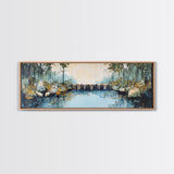 Tranquil River Framed Canvas Print Nature Landscape Art Rustic Cabin Decor Serene Waterfall Painting Lodge Wall Art Autumn Forest Scene