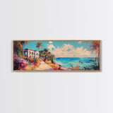 Tropical Beach Canvas Print Coastal House Painting, Palm Tree Art, Vibrant Seaside Wall Decor, Summer Home Decor, Living Room Art