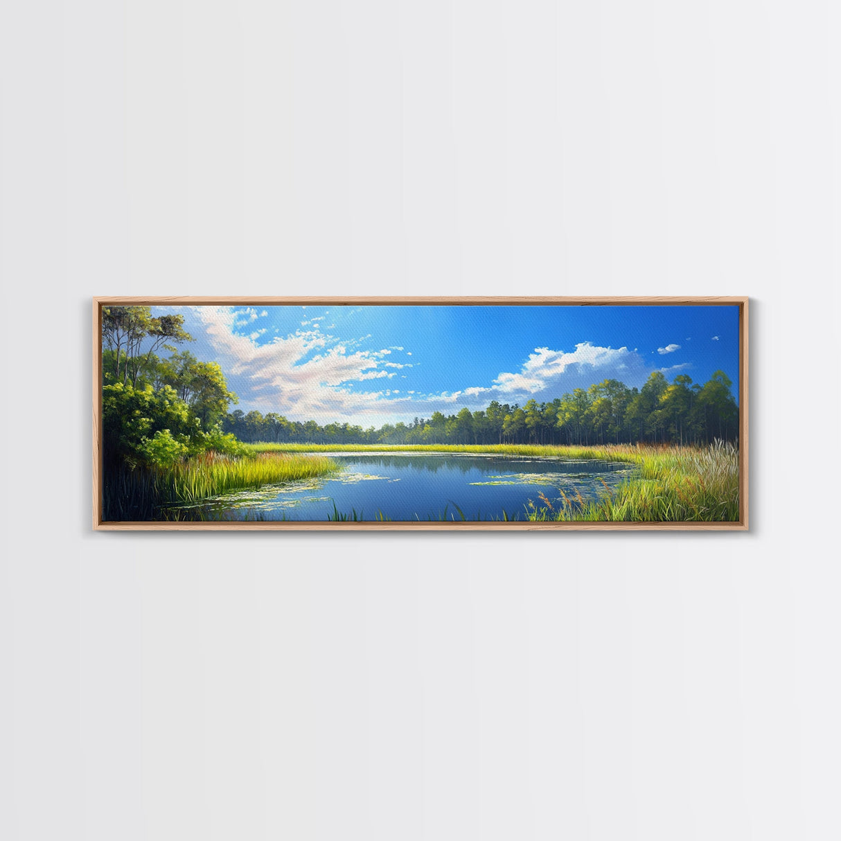 Scenic Lake Framed Canvas Print Nature Wall Art Peaceful Pond Painting Outdoor Retreat Decor Farmhouse Landscape Living Room Art