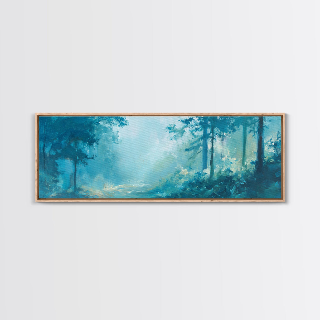 Misty Forest Painting Ethereal Blue Woodland Art Dreamy Nature Landscape Wall Decor Tranquil Aesthetic Bedroom Artwork
