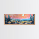 Tuscany Vineyard Painting Sunset Landscape Wall Art Rustic Countryside Decor Warm Autumn Aesthetic Dining Room
