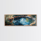 Tranquil Forest Pond Canvas Print, Rustic Nature Painting, Water Reflection Wall Art, Cabin Living Room Decor, Earthy Green Artwork
