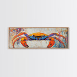 Colorful Coastal Crab Painting Framed Canvas Print, Beach House Wall Art, Nautical Kitchen Decor, Ocean Wildlife Art, Gift Idea
