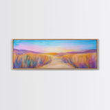 Serene Desert Sunset Path Framed Canvas Print, Southwestern Landscape Wall Art, Warm Earthy Tones, Nature Decor, Living Room Art