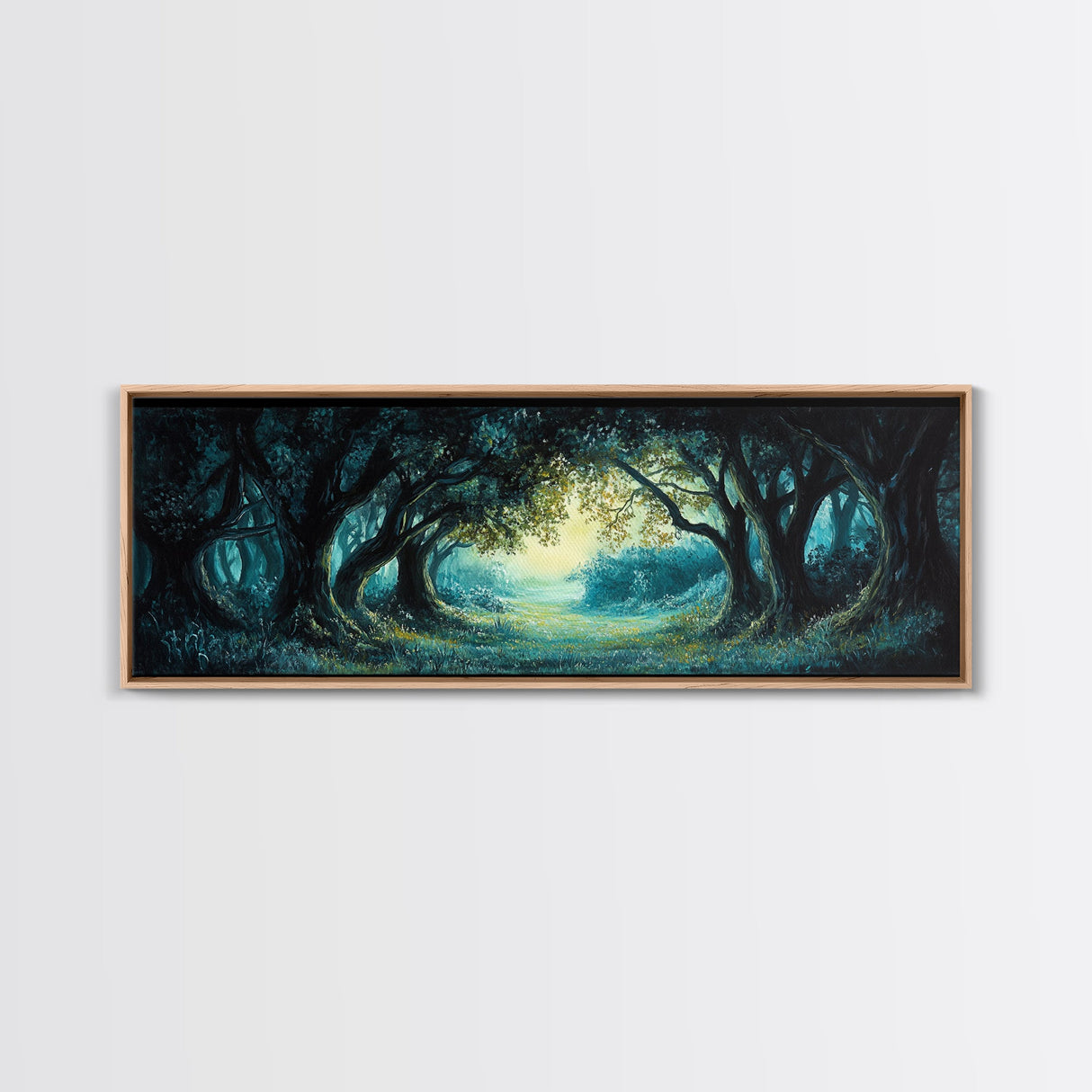 Enchanted Forest Framed Canvas Print Magical Woodland Scene, Nature Wall Art, Fantasy Art, Dark Green Landscape, Home Decor