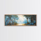 Blue Forest Path Framed Canvas Print Landscape Painting, Nature Inspired Wall Art, Rustic Home Decor, Modern Artwork