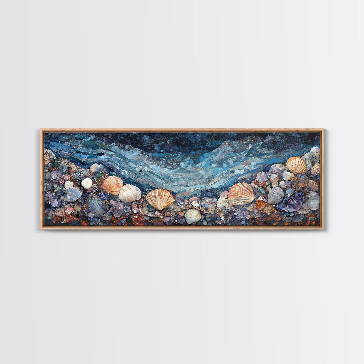 Seashell Beach Framed Canvas Print Coastal Wall Art, Ocean Inspired Artwork, Textured Nautical Painting, Tropical Home Decor