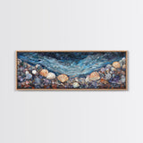 Seashell Beach Framed Canvas Print Coastal Wall Art, Ocean Inspired Artwork, Textured Nautical Painting, Tropical Home Decor
