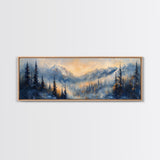 Misty Forest Sunrise Canvas Print Mountain Landscape Painting Nature Inspired Rustic Wall Art Cozy Living Room Decor Fall Aesthetic