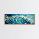 Ocean Wave, Blue Coastal Wall Art, Water Splash Painting, Beach House Decor, Canvas Print, Nautical Style, Bathroom Artwork