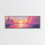 Pink Sunset, Romantic Ocean Painting, Vibrant Seascape Wall Art, Coastal Home Decor, Canvas Print, Dreamy Sky, Bedroom Artwork