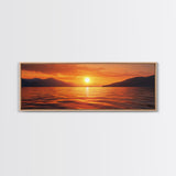 Golden Sunset, Serene Lake Painting, Tranquil Water Art, Nature Decor, Framed Canvas Print, Minimalist Style, Bedroom Artwork