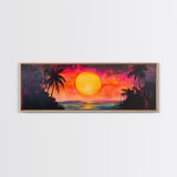 Island Sunset, Tropical Beach Painting, Palm Tree Silhouette, Paradise Art, Framed Canvas Print, Boho Style, Living Room Artwork