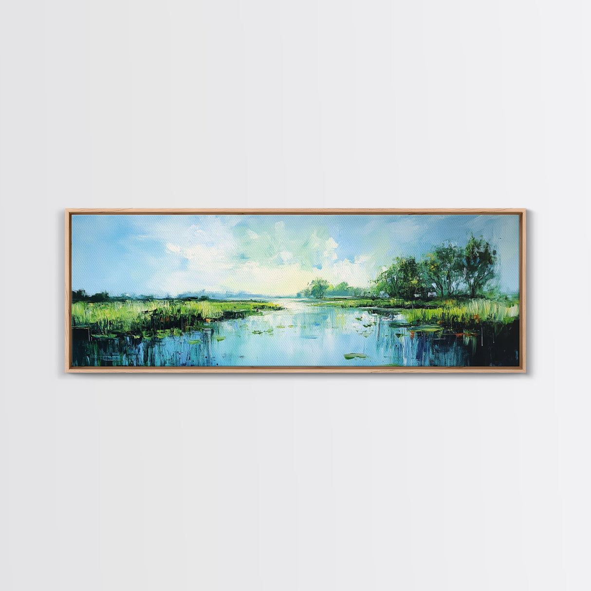 Tranquil, Marshland, Reflection, Nature, Framed Canvas Print, Living Room Wall Art, Impressionist Art, Serene Water Scene