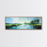 Tranquil, Marshland, Reflection, Nature, Framed Canvas Print, Living Room Wall Art, Impressionist Art, Serene Water Scene