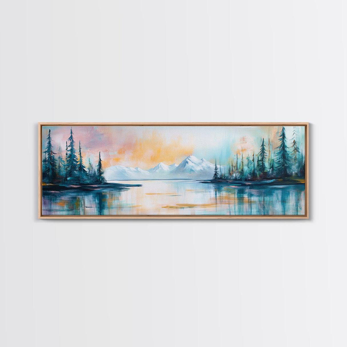 Mountain Lake, Sunset Reflection, Winter Scenery, Framed Canvas Print, Nature Wall Art, Cabin Decor, Home Art, Bedroom Decor