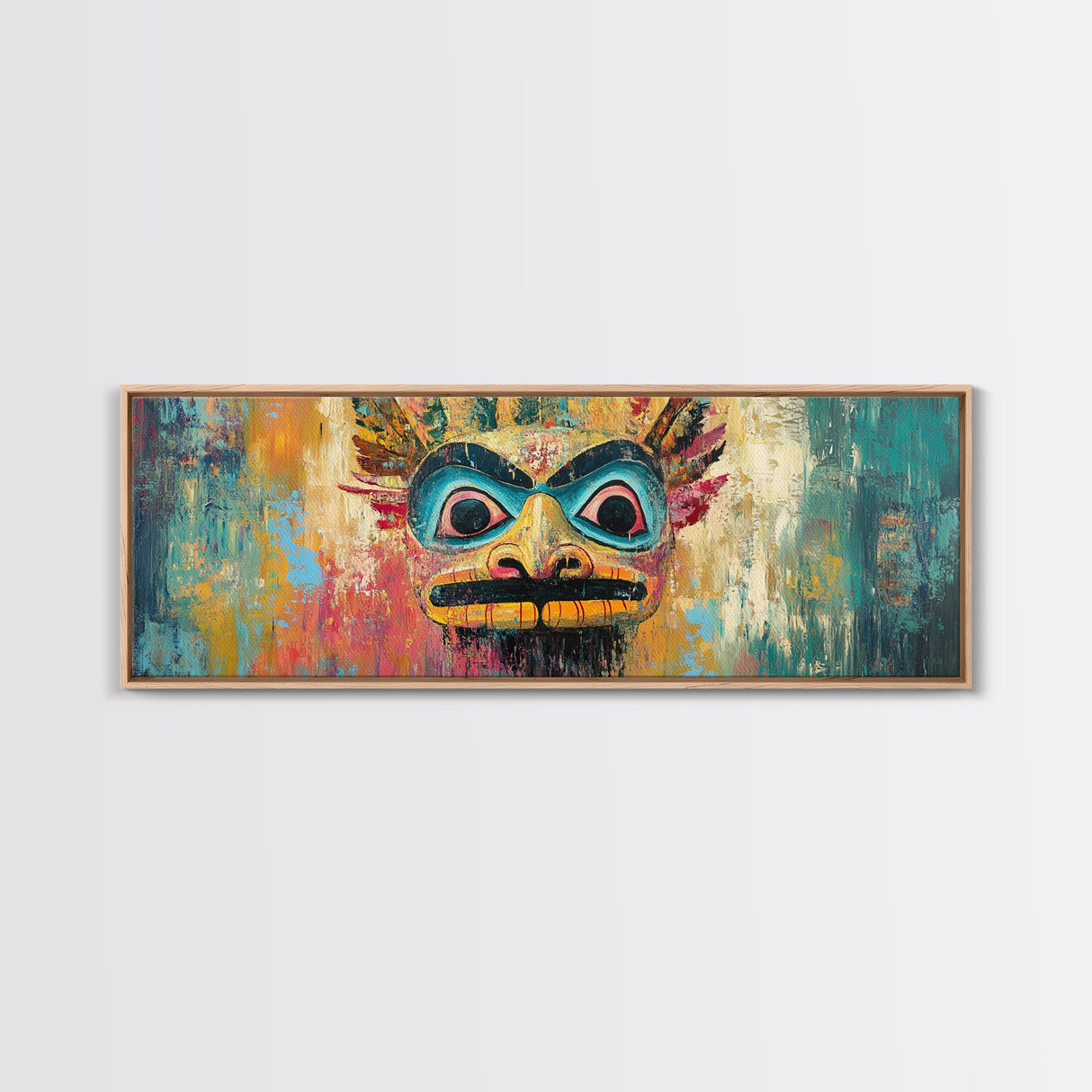 Tribal Mask, Vibrant Abstract, Bold Expressionism, Canvas Print, Boho Wall Art, Home Decor, Unique Artwork, Living Room Art