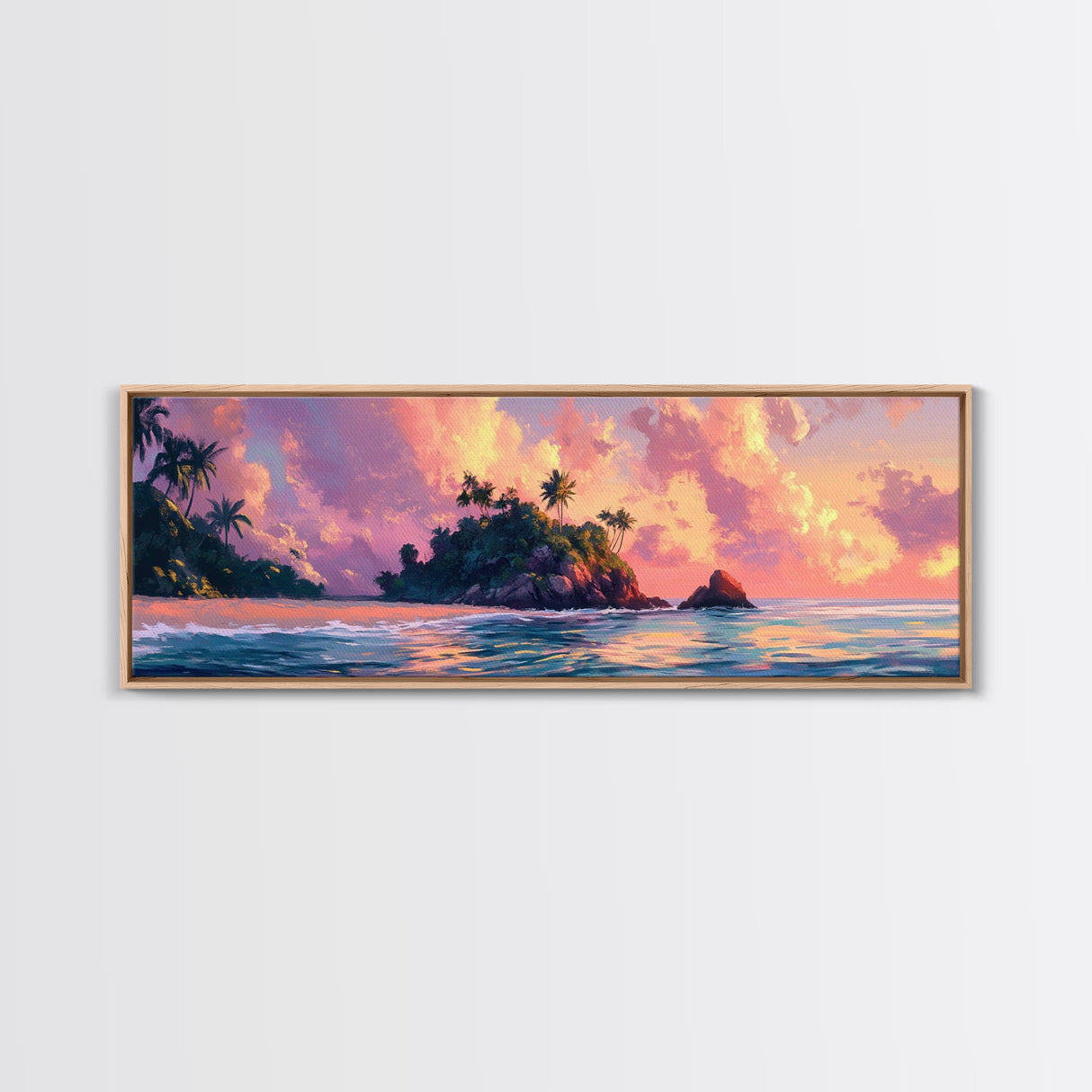 Tropical Sunset, Palm Tree Beach, Coastal Wall Art, Canvas Print, Island Paradise, Vibrant Seascape, Bedroom Decor, Summer Aesthetic