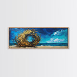 Ocean Swirl, Golden Waves, Abstract Beach Art, Framed Canvas Print, Modern Coastal Decor, Statement Wall Art, Ocean Vortex, Vibrant Blue