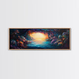 Hidden Cove, Cave Water Reflection, Mystical Wall Art, Framed Canvas Print, Fantasy Landscape, Dreamy Nature Scene, Moody Art, Deep Colors