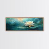 Lotus Flower, Tranquil Water, Canvas Print, Zen Wall Art, Meditation Room Decor, Calm Blue Painting, Bedroom Artwork, Boho Aesthetic