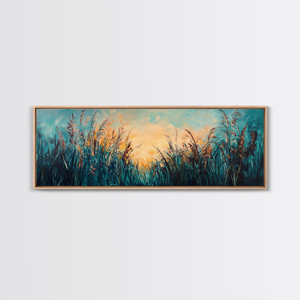 Wild Grass, Sunset Landscape Art, Serene Nature Painting, Farmhouse Wall Decor, Bedroom Wall Art, Home Print, Framed Canvas Print
