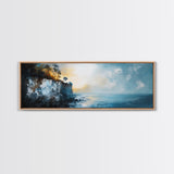 Misty Ocean Cliffs Canvas Print Moody Coastal Wall Art, Dark Blue Seascape Painting, Foggy Landscape, Contemporary Office Decor
