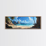 Tropical Beach Framed Canvas Print, Seaside Paradise Wall Art, Coastal Landscape Painting, Ocean View Decor, Office Art