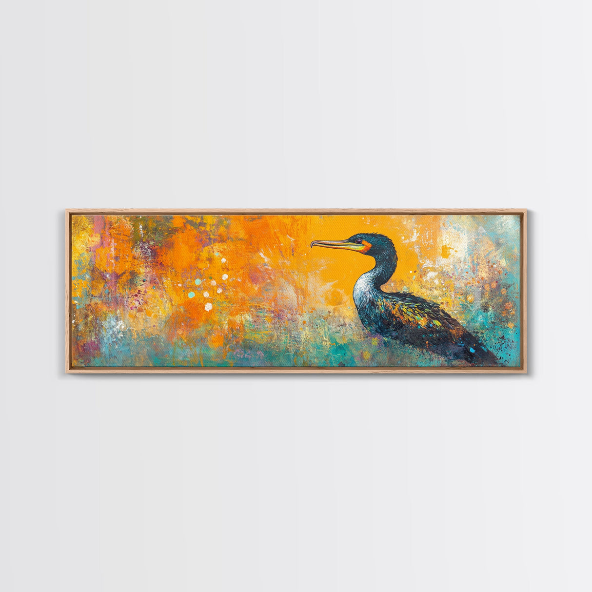 Vibrant Bird Art Framed Canvas Print Modern Wildlife Wall Art, Bold Orange Abstract Decor, Boho Nature Art, Office or Living Room Art
