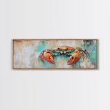 Rustic Crab Art Framed Canvas Print Coastal Nautical Wall Decor, Beach House Kitchen Art, Textured Ocean Painting, Living Room Accent