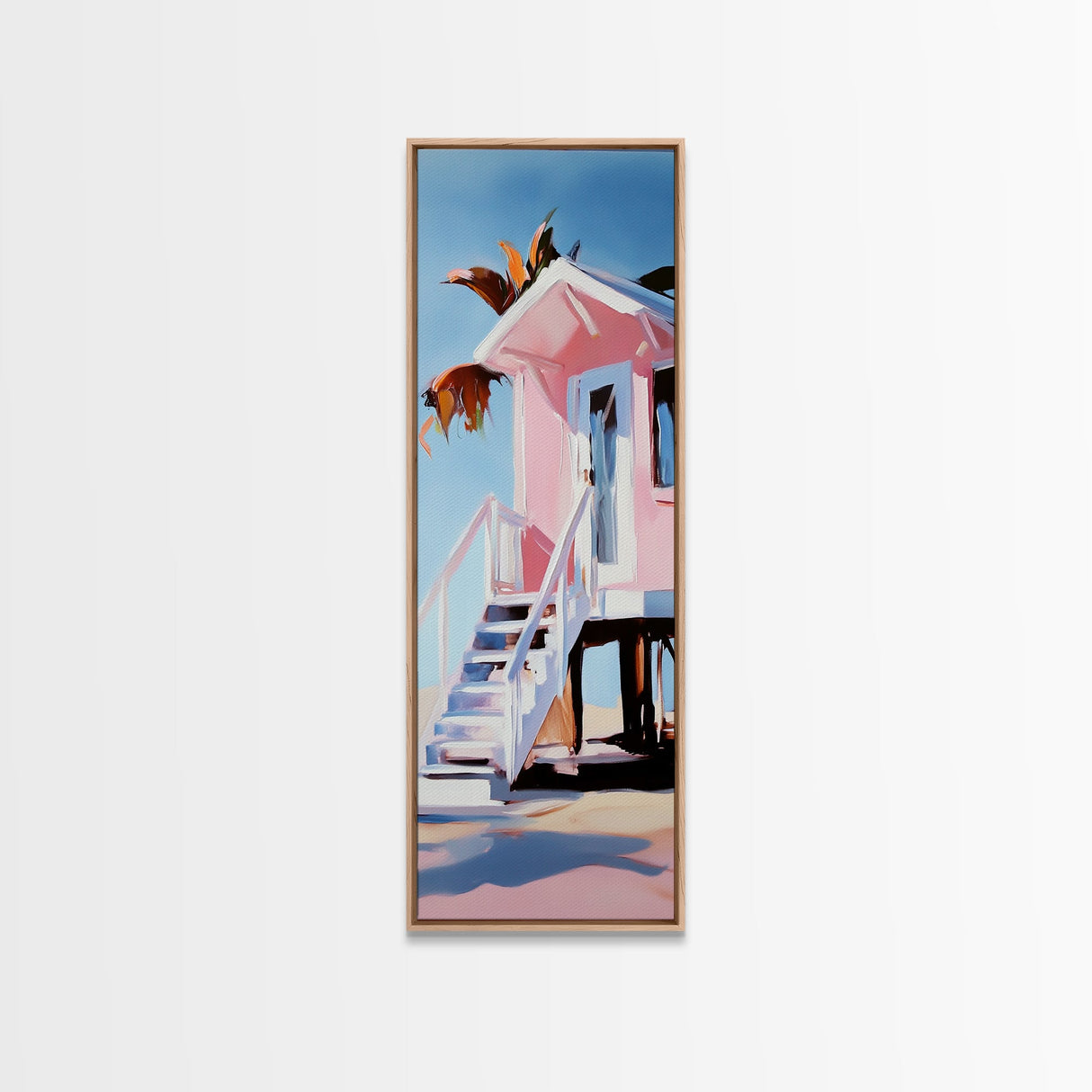 Tropical Beach House, Coastal Canvas Print, Modern Wall Art, Pastel Home Decor, Living Room Artwork, Beach Aesthetic, Bedroom Art