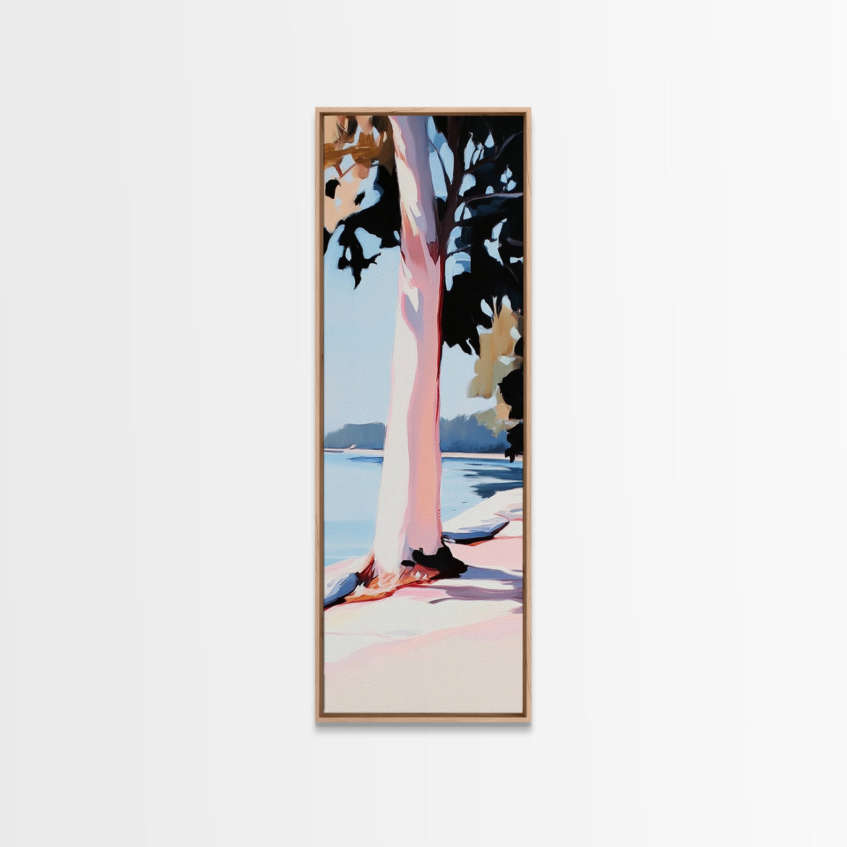 Lakeside Tree, Summer Landscape, Nature Wall Art, Forest Reflections, Minimalist Decor, Serene Home Aesthetic, Framed Canvas Print